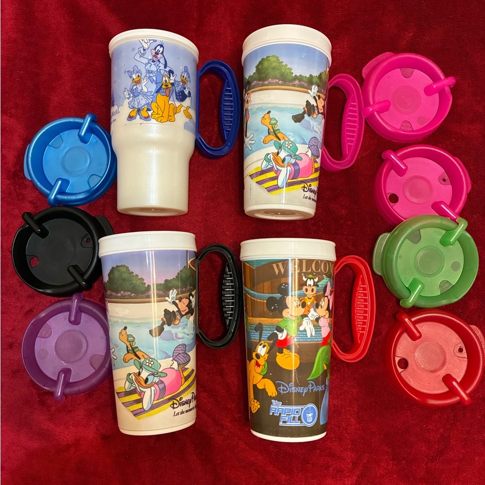 Disney Parks Travel Mug Set with Colorful Lids